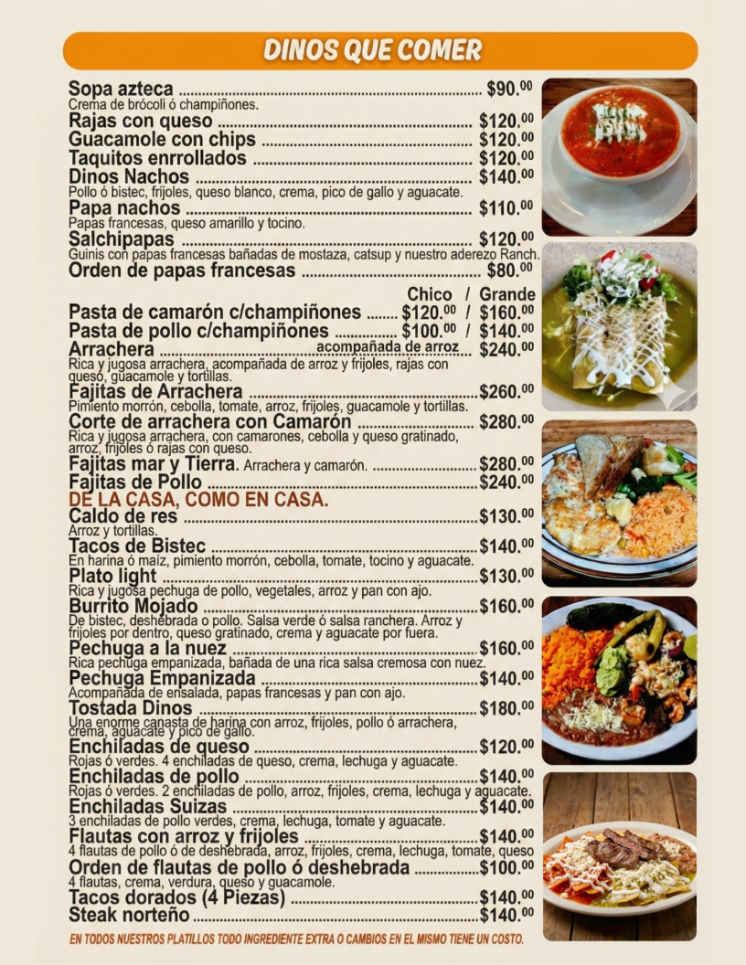 Dinos Restaurant Menu - Image 1